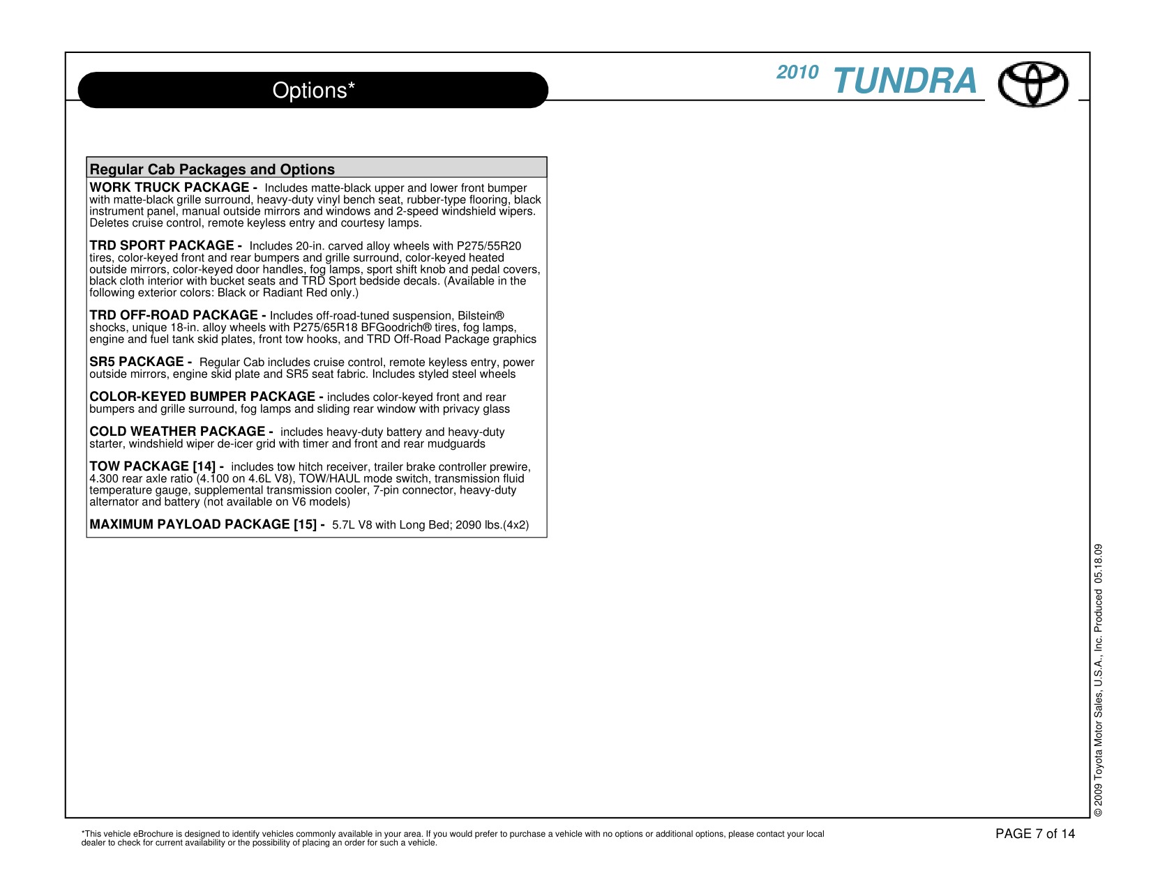 2010 Toyota Tundra RC 4x2 Brochure Page 3